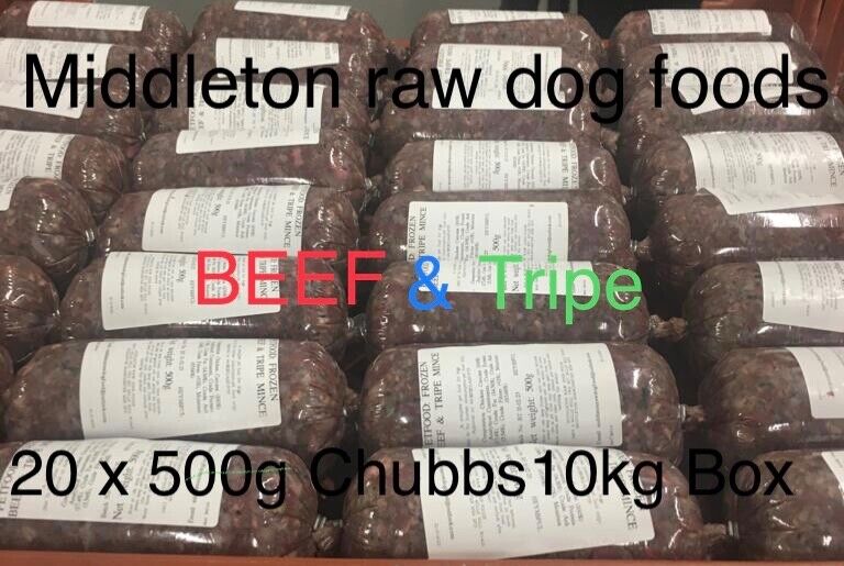 Frozen Dog Food BEEF & TRIPE 20 x 500g Chubs 10kg Box RAW DIET